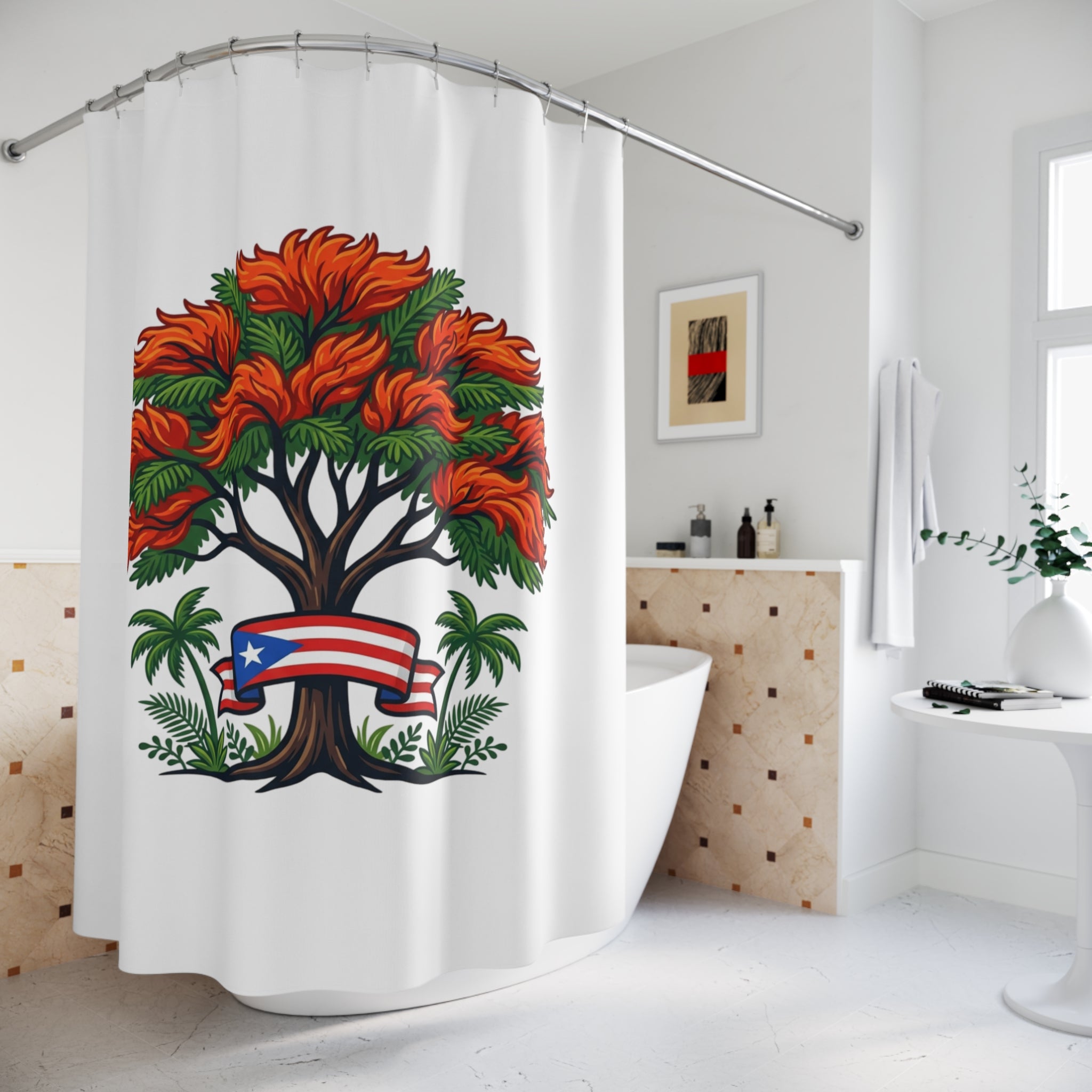 Cortina para baño flamboyan puertorriqueño