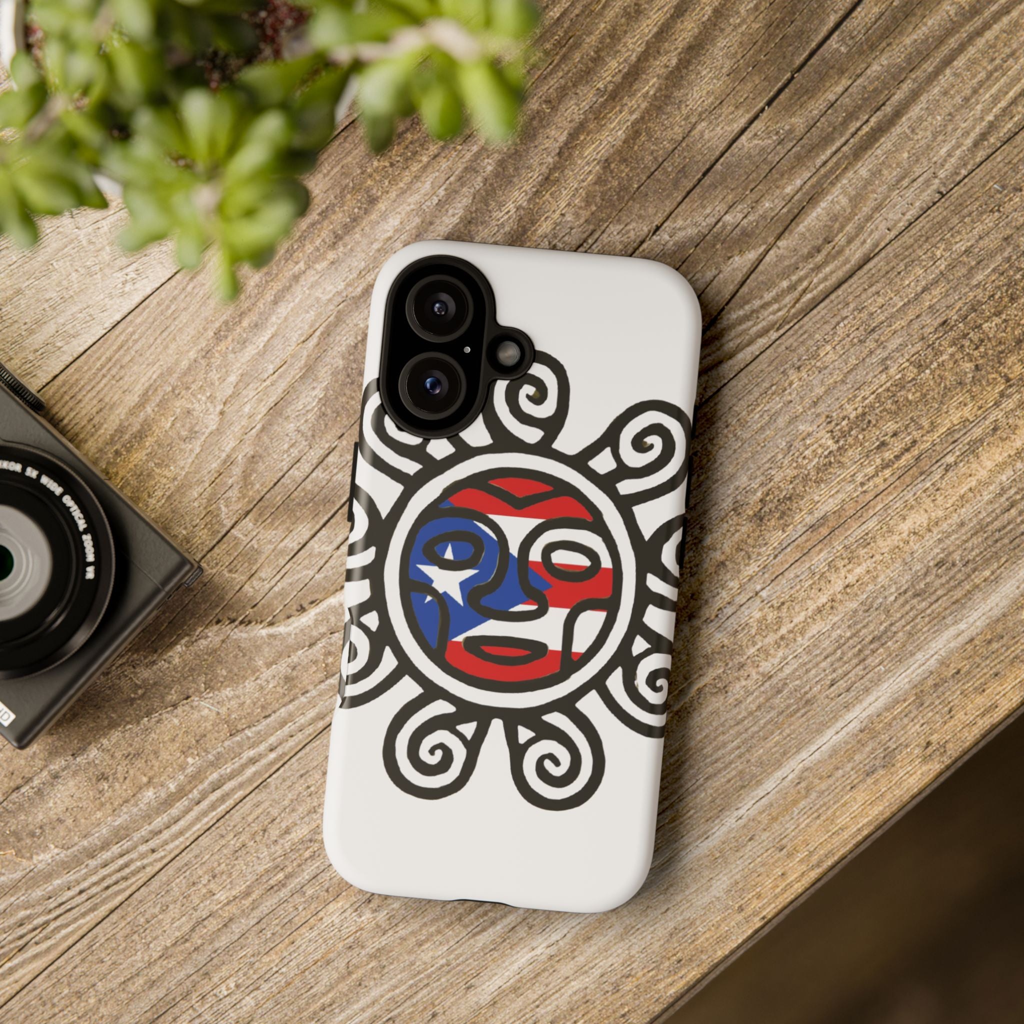Phone Case — Puerto Rico Sun Face Tribal Design (Patriotic Red, White & Blue)