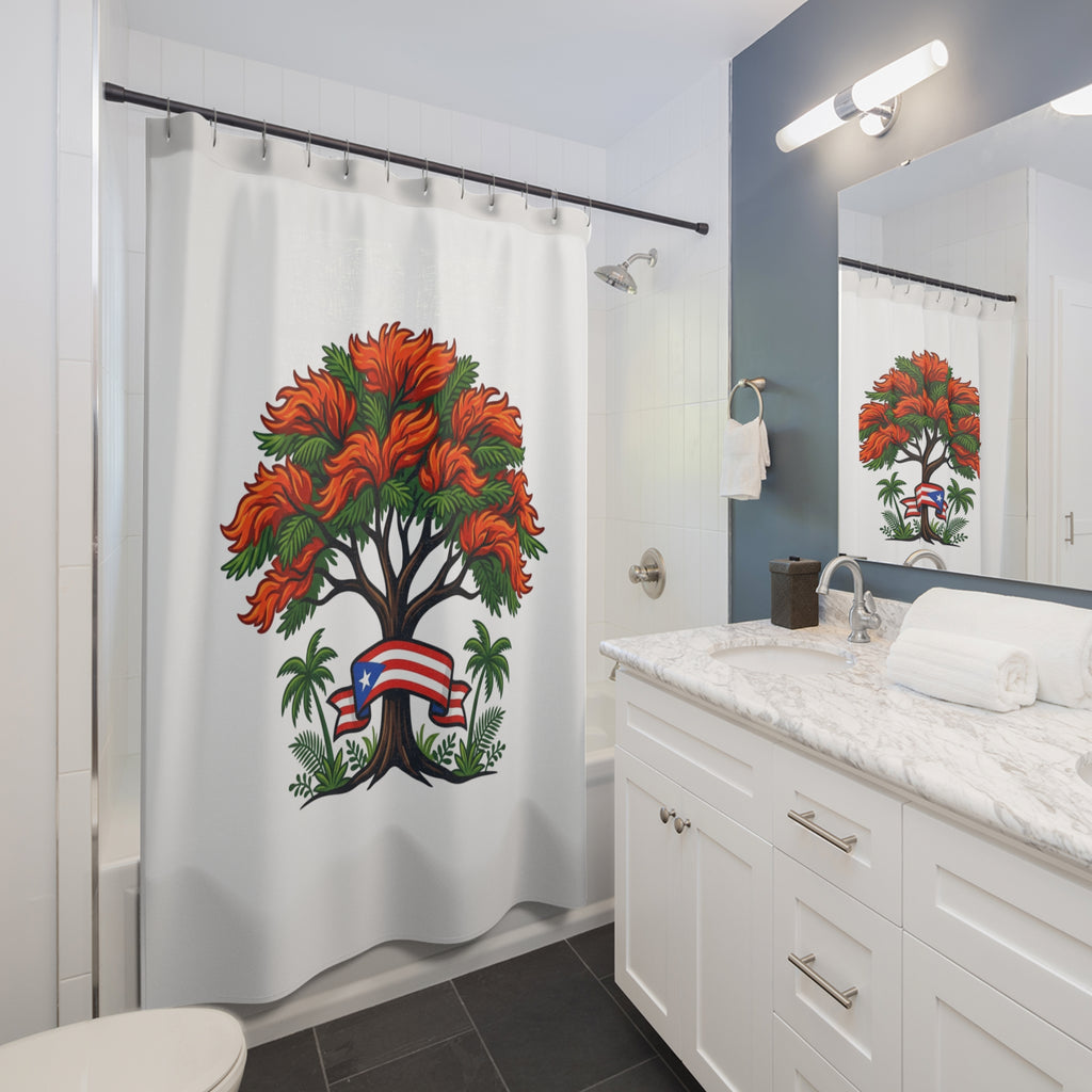 Cortina para baño flamboyan puertorriqueño