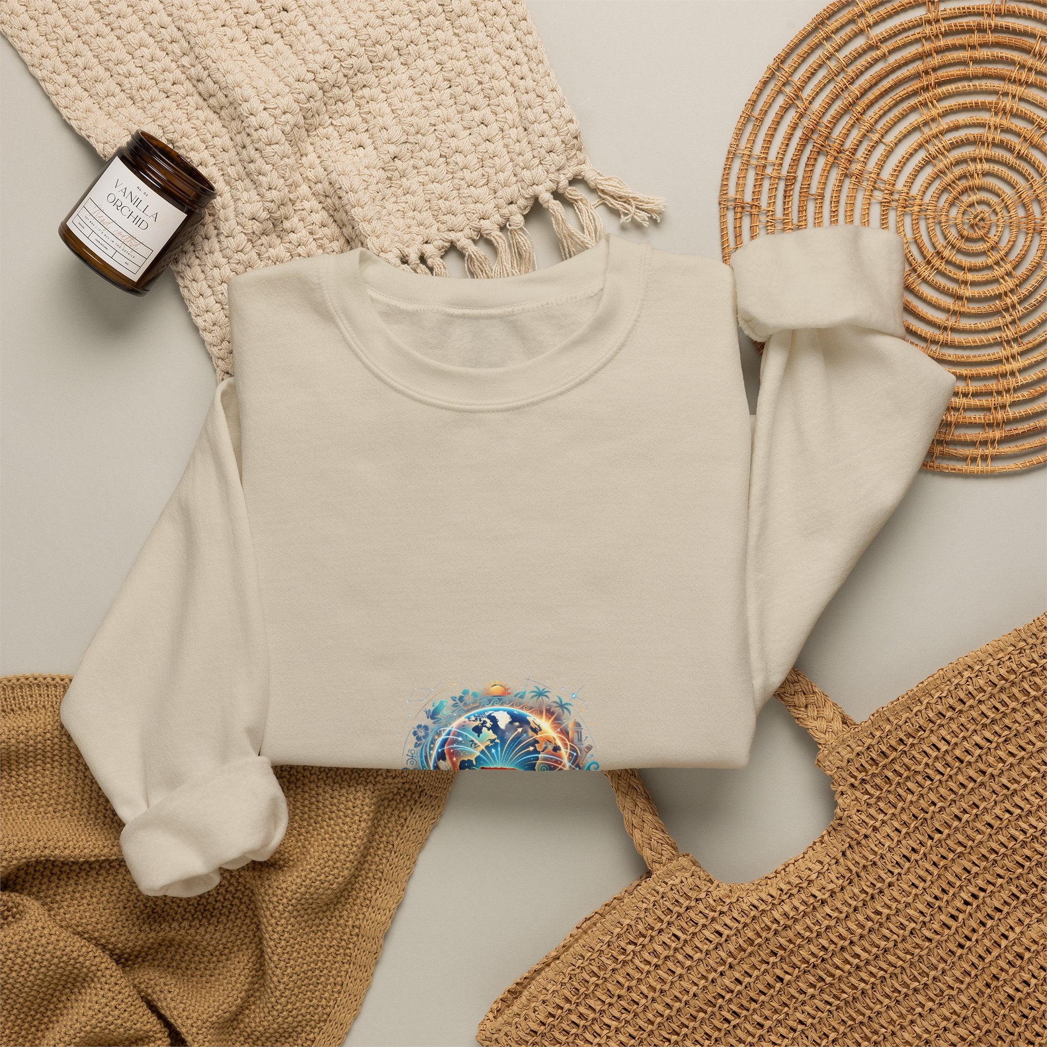 Crewneck Sweatshirt — Colorful Sun & Moon Mandala Graphic