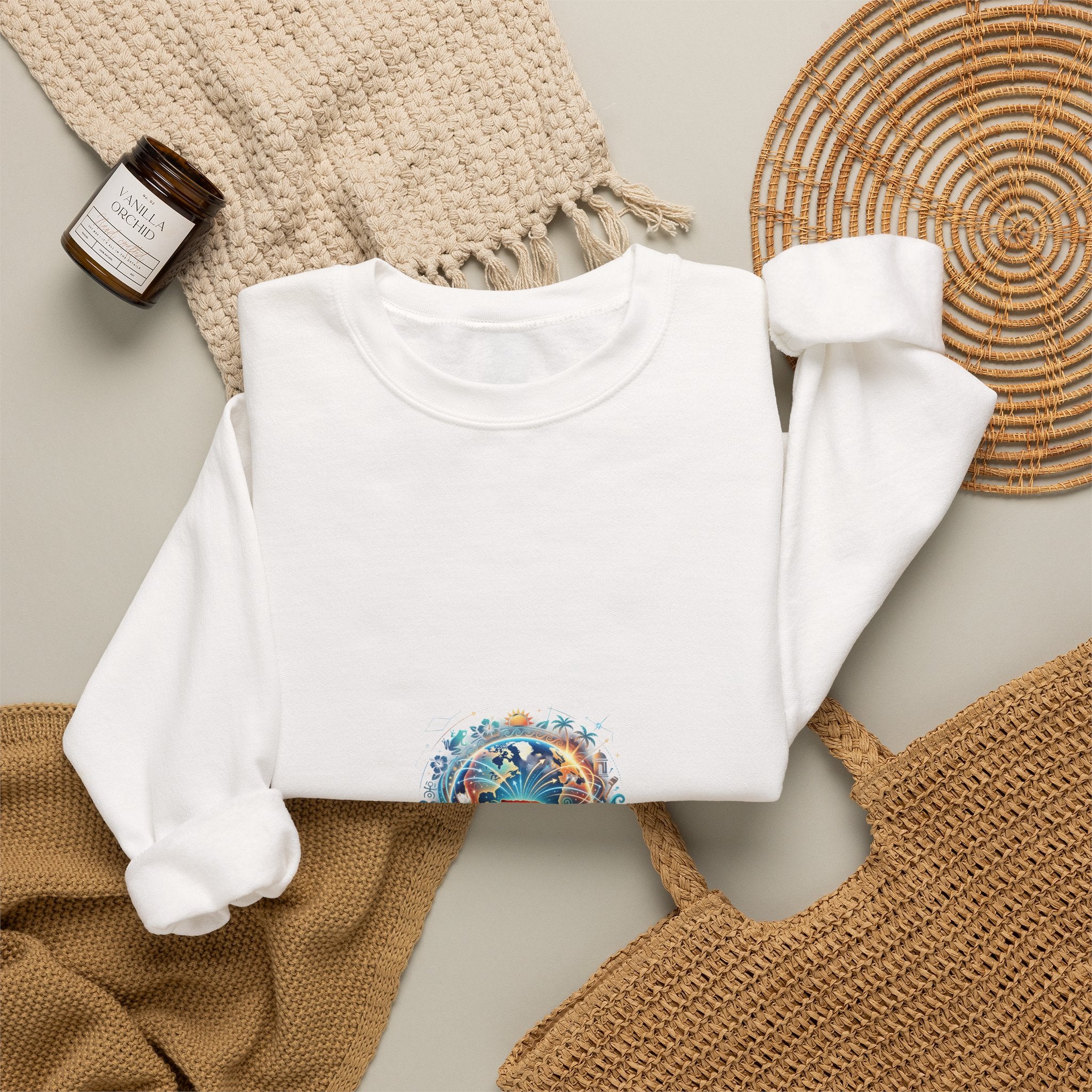 Crewneck Sweatshirt — Colorful Sun & Moon Mandala Graphic