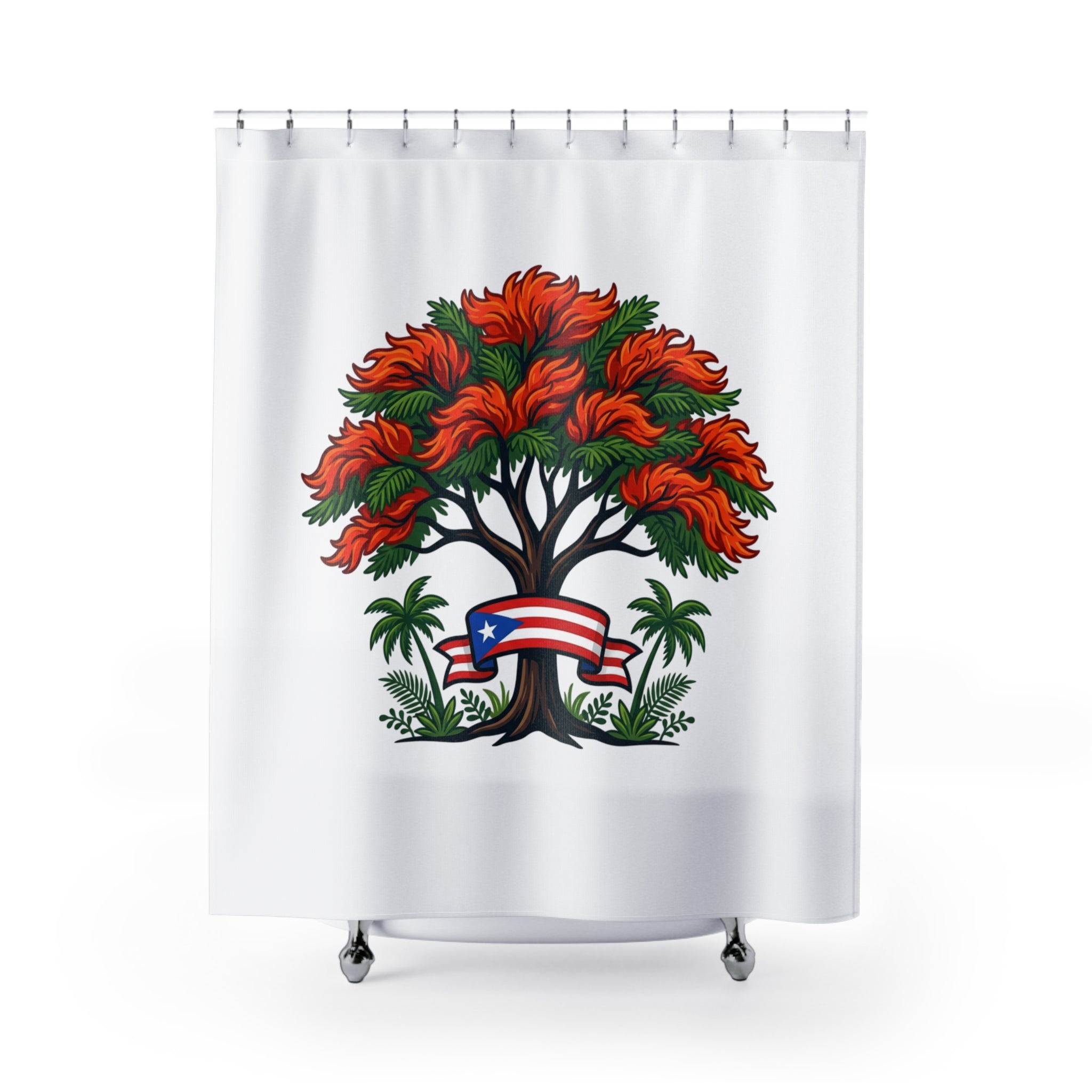 Cortina para baño flamboyan puertorriqueño