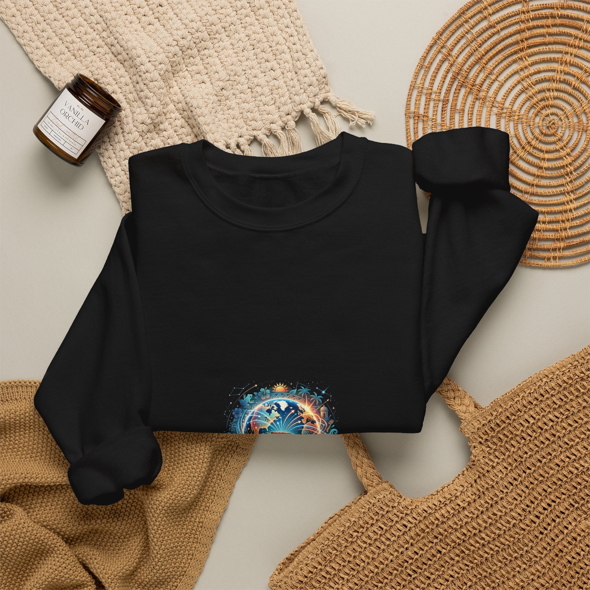 Crewneck Sweatshirt — Colorful Sun & Moon Mandala Graphic