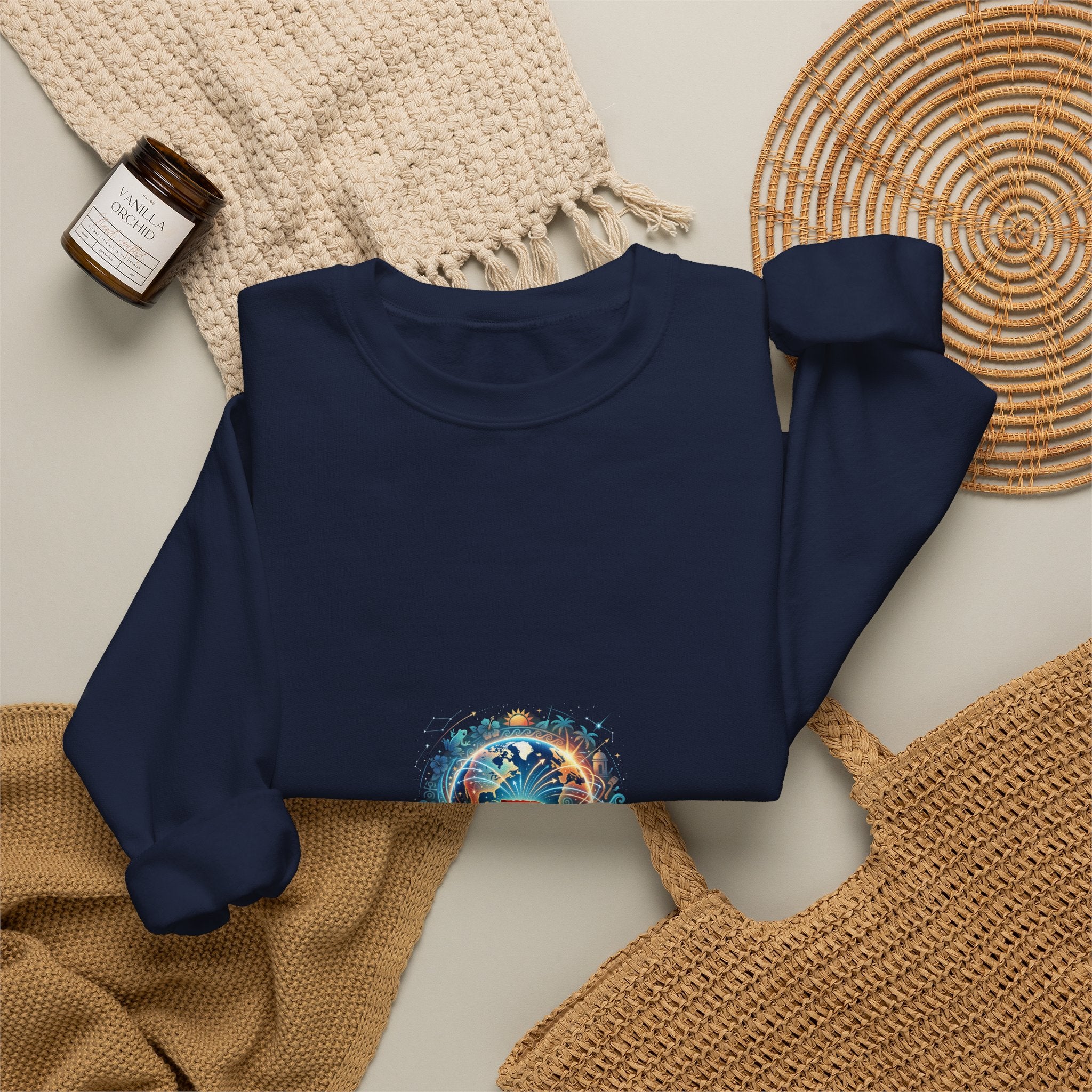 Crewneck Sweatshirt — Colorful Sun & Moon Mandala Graphic
